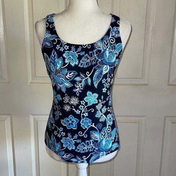Speedo Blue Floral Print Racerback One Piece Swimsuit - Picture 1 of 5